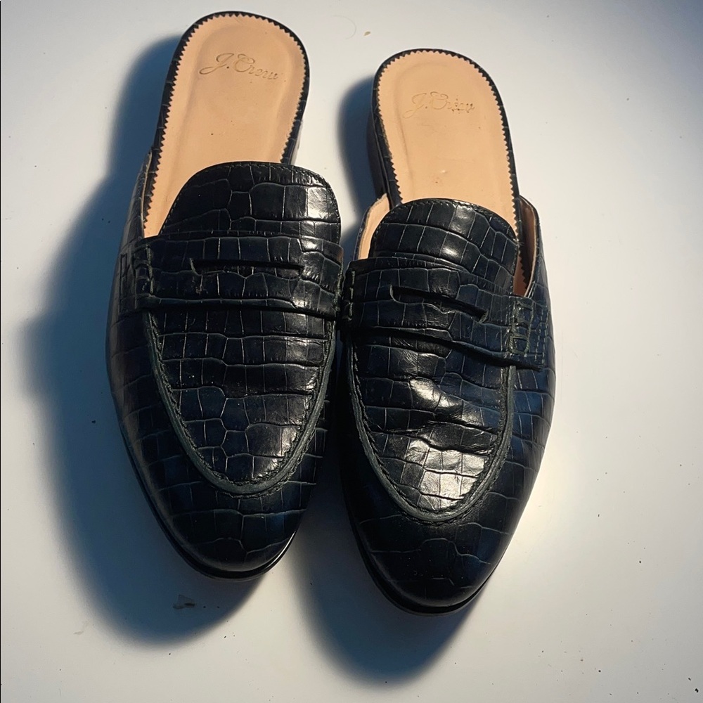 J. Crew Dark Croc-Embossed Slip-On Loafers